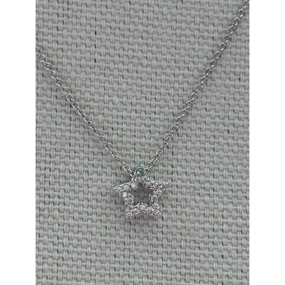 Star-Shaped Pendant Necklace With Rhinestones On Silver Chain - Picture 3 of 5